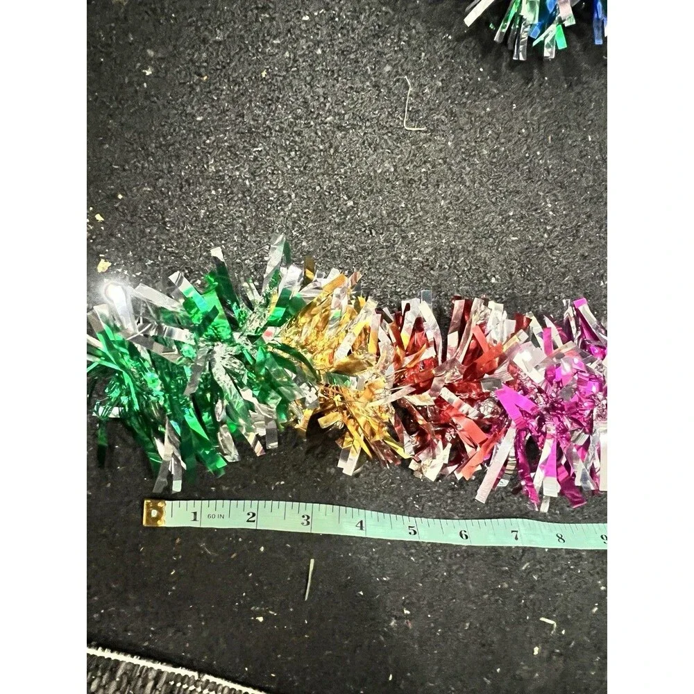 White Tinsel Garland Vintage multicolor metallic christmas tree wide shiny 12'
